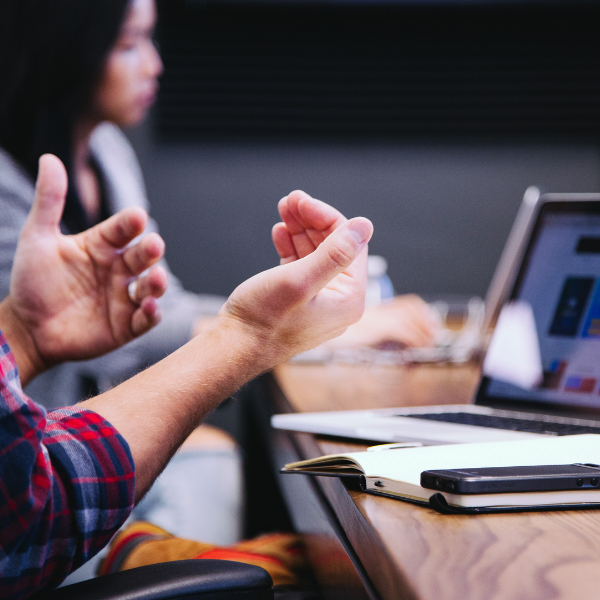 Hands gesturing in a meeting