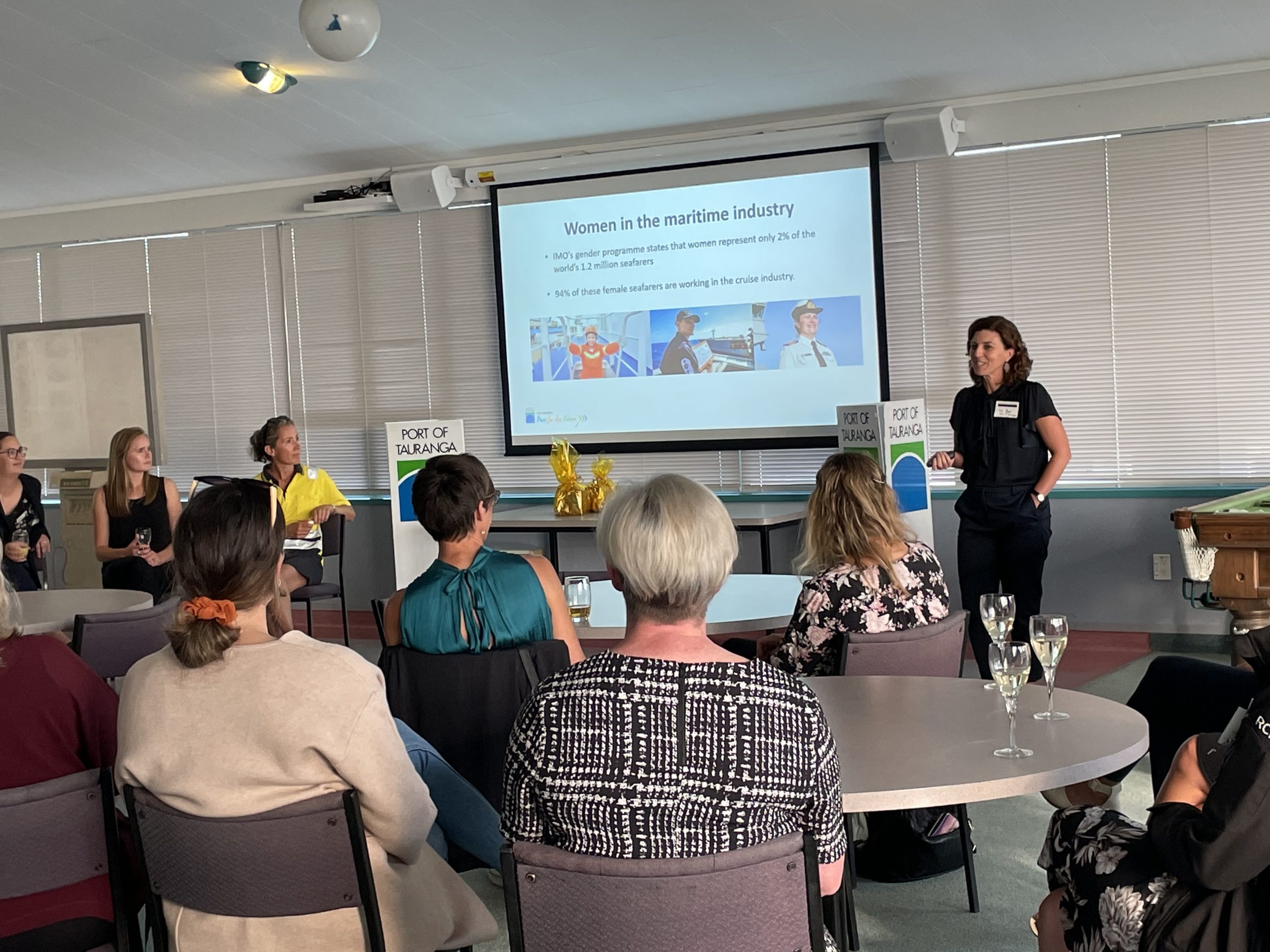 Women listen to Mel Dyer from Port of Tauranga