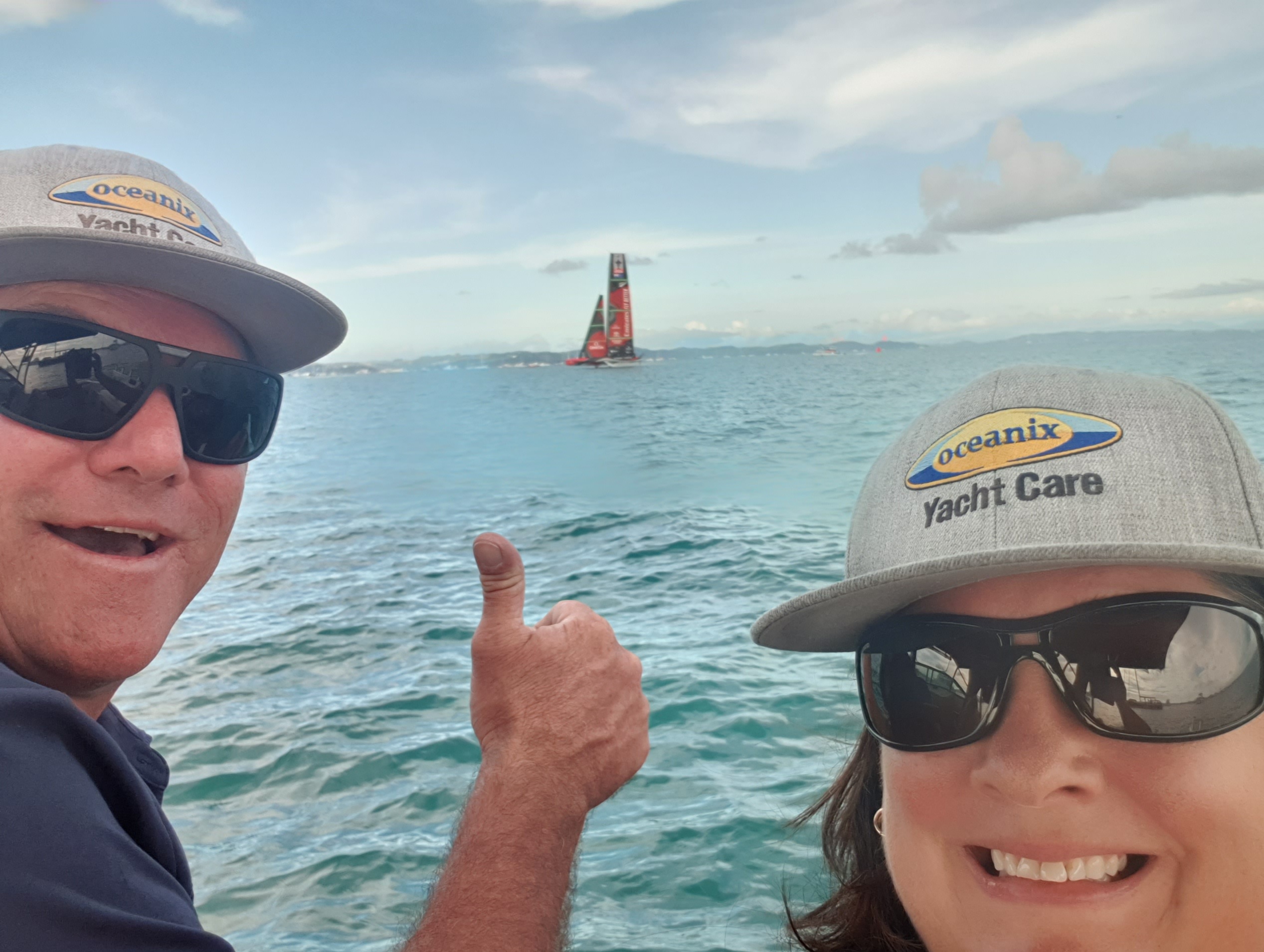 Kirsty and her husband watching the America's Cup